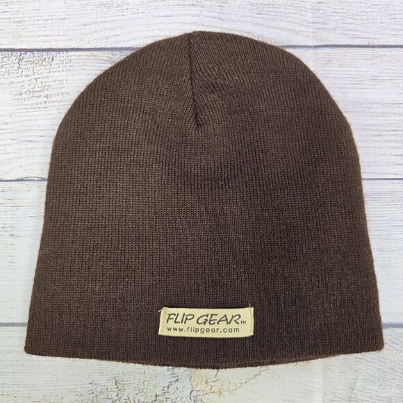 Flip Gear Y2k Vintage Men's Acrylic Brown Embroidered Hat Beanie - Picture 3 of 3